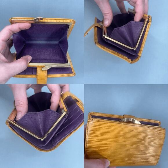 Louis Vuitton Womens Wallet Yellow Epi Kiss Lock Authentic Bold Maximalist Logo - Picture 8 of 11